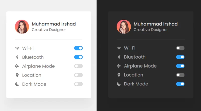 Profile Card With HTML CSS & JavaScript Dark & Light Mode