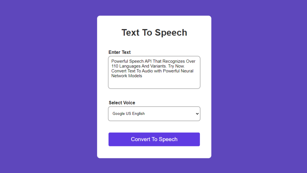 Text To Speech Converter Using JavaScript Project